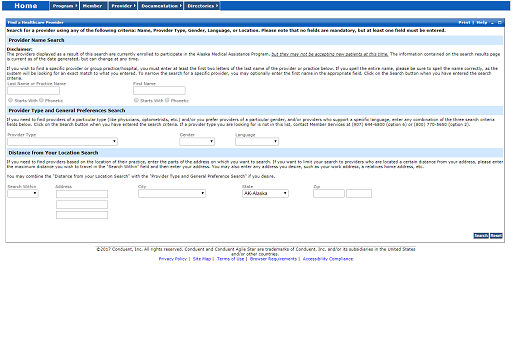 Find a Healthcare Provider page